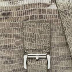 Michael Kors Grey Lizard Embossed Leather Buckle Flap Crossbody Bag