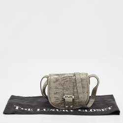 Michael Kors Grey Lizard Embossed Leather Buckle Flap Crossbody Bag