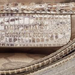 Michael Kors Grey Lizard Embossed Leather Buckle Flap Crossbody Bag