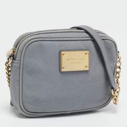 Pre Owned MICHAEL Michael Kors Light Blue Leather Mini Jet Set Crossbody Bag