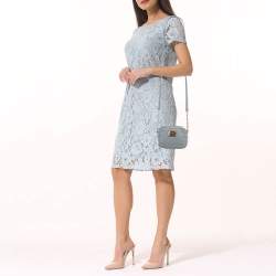 Pre Owned MICHAEL Michael Kors Light Blue Leather Mini Jet Set Crossbody Bag