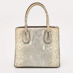 Michael Kors Cream/Silver Python Embossed Leather Small Mercer Tote