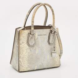 Michael Kors Cream/Silver Python Embossed Leather Small Mercer Tote