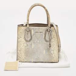 Michael Kors Cream/Silver Python Embossed Leather Small Mercer Tote