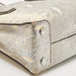 Michael Kors Cream/Silver Python Embossed Leather Small Mercer Tote
