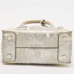 Michael Kors Cream/Silver Python Embossed Leather Small Mercer Tote
