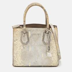 Michael Kors Cream/Silver Python Embossed Leather Small Mercer Tote