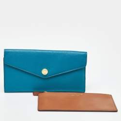 Michael Kors Blue/Brown Leather Flap Continental Wallet 