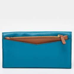 Michael Kors Blue/Brown Leather Flap Continental Wallet 