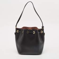 Pre Owned Michael Kors Black Leather Greenwich Bucket Bag