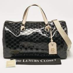 Pre Owned Michael Kors Black Embossed Logo Patent Fabric Extra large Grayson Weekender Bag