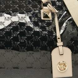 Pre Owned Michael Kors Black Embossed Logo Patent Fabric Extra large Grayson Weekender Bag