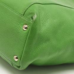 Pre Owned Michael Kors Green/Beige Leather Jet Set Top Zip Tote