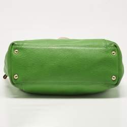 Pre Owned Michael Kors Green/Beige Leather Jet Set Top Zip Tote