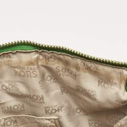 Pre Owned Michael Kors Green/Beige Leather Jet Set Top Zip Tote