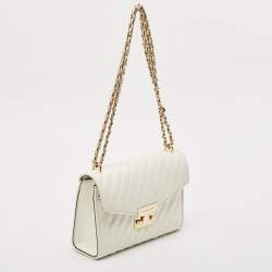 Pre Owned Michael Kors White Quilted Leather Medium Rose Shoulder Bag