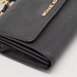 Michael Kors Black Leather Flap Wallet On Chain
