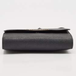 Michael Kors Black Leather Flap Wallet On Chain
