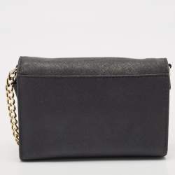 Michael Kors Black Leather Flap Wallet On Chain