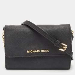 Michael Kors Black Leather Flap Wallet On Chain