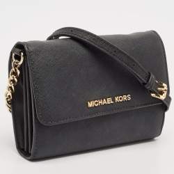 Michael Kors Black Leather Flap Wallet On Chain