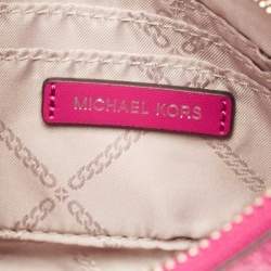 Michael Kors Pink Signature Coated Canvas and Leather Small Jet Set Charm Bag