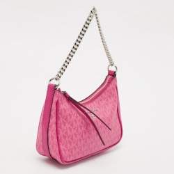 Michael Kors Pink Signature Coated Canvas and Leather Small Jet Set Charm Bag