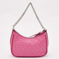 Michael Kors Pink Signature Coated Canvas and Leather Small Jet Set Charm Bag