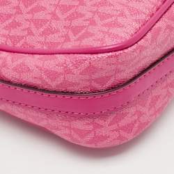 Michael Kors Pink Signature Coated Canvas and Leather Small Jet Set Charm Bag