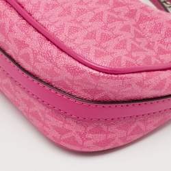 Michael Kors Pink Signature Coated Canvas and Leather Small Jet Set Charm Bag
