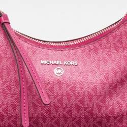 Michael Kors Pink Signature Coated Canvas and Leather Small Jet Set Charm Bag
