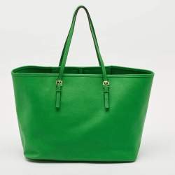 Pre Owned Michael Kors Green Leather Large Jet Set Travel Tote