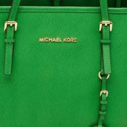 Pre Owned Michael Kors Green Leather Large Jet Set Travel Tote
