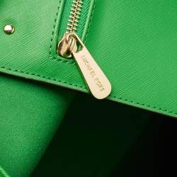 Pre Owned Michael Kors Green Leather Large Jet Set Travel Tote