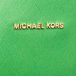 Pre Owned Michael Kors Green Leather Large Jet Set Travel Tote