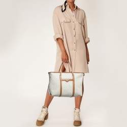 Michael Kors Brown/White Signature Coated Canvas and Leather Beck Tote