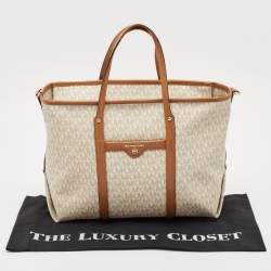 Michael Kors Brown/White Signature Coated Canvas and Leather Beck Tote