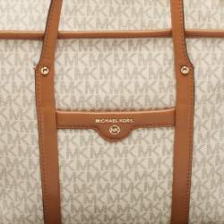 Michael Kors Brown/White Signature Coated Canvas and Leather Beck Tote