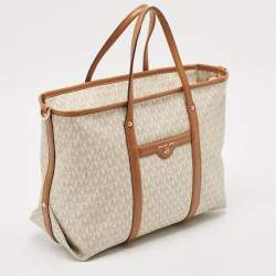 Michael Kors Brown/White Signature Coated Canvas and Leather Beck Tote