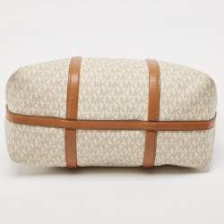 Michael Kors Brown/White Signature Coated Canvas and Leather Beck Tote