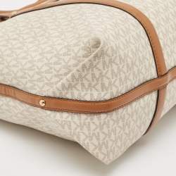 Michael Kors Brown/White Signature Coated Canvas and Leather Beck Tote