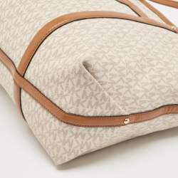 Michael Kors Brown/White Signature Coated Canvas and Leather Beck Tote