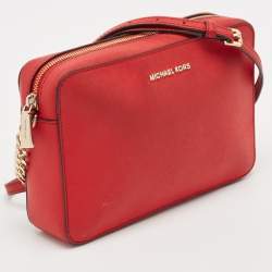 Michael Kors Red Leather Jet Set Camera Crossbody Bag