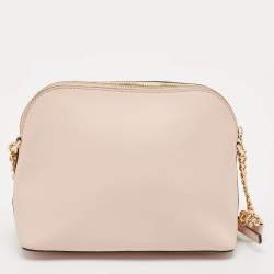 Pre Owned Michael Kors Light Pink Leather Jet Set Travel Dome Crossbody Bag
