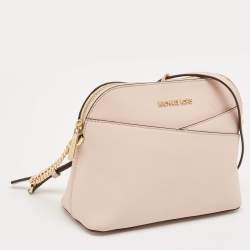 Pre Owned Michael Kors Light Pink Leather Jet Set Travel Dome Crossbody Bag