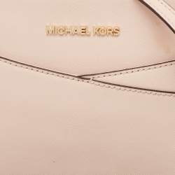 Pre Owned Michael Kors Light Pink Leather Jet Set Travel Dome Crossbody Bag