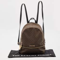 Michael Kors Brown Signature Coated Canvas and Leather Medium Rhea Backpack