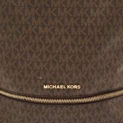 Michael Kors Brown Signature Coated Canvas and Leather Medium Rhea Backpack