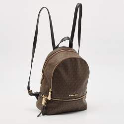 Michael Kors Brown Signature Coated Canvas and Leather Medium Rhea Backpack