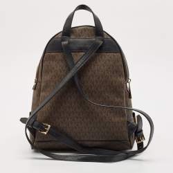 Michael Kors Brown Signature Coated Canvas and Leather Medium Rhea Backpack
